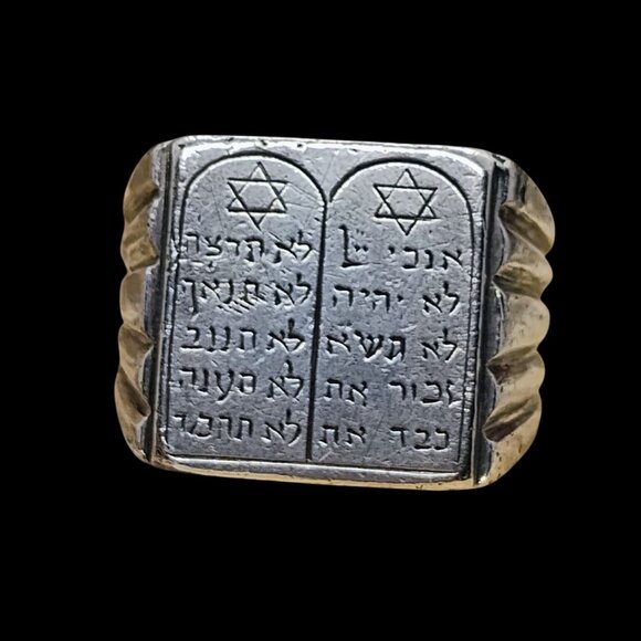 Vtg Judaica Mens Sz 11 Hebrew 10 Commandments 21g Sterling Silver Jewish Jewelry - Picture 1 of 8
